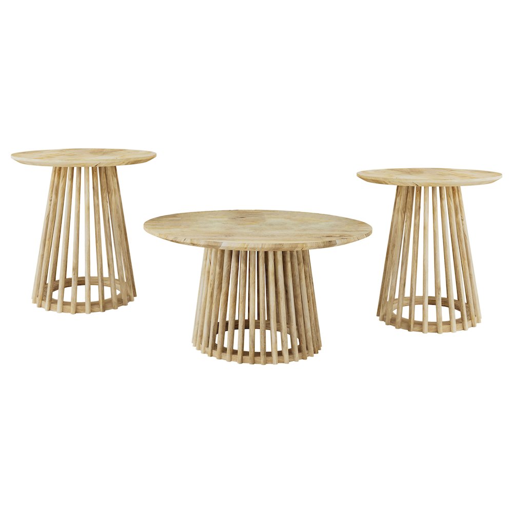 Touhy 3-piece Round Coffee and End Table Set Natural Mango. Picture 1