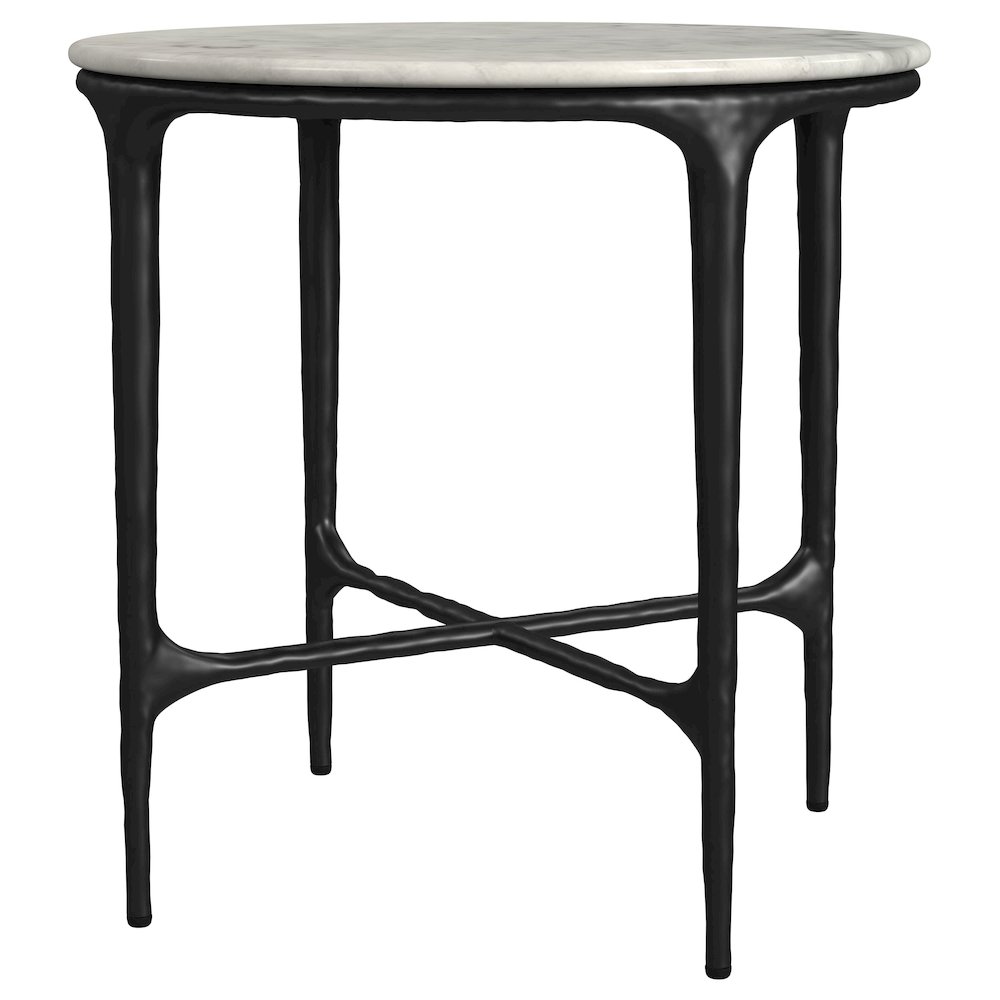 Hermas Round Genuine Marble Top Metal End Side Table White. Picture 4