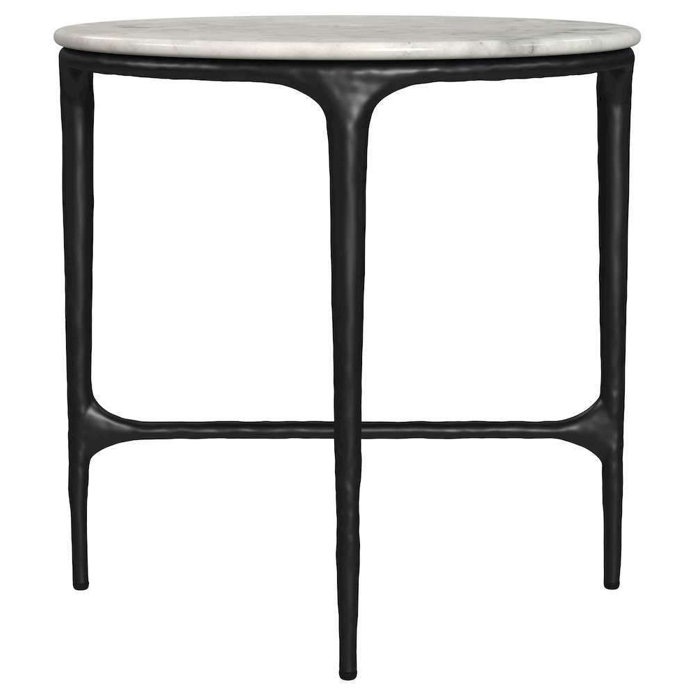 Hermas Round Genuine Marble Top Metal End Side Table White. Picture 5