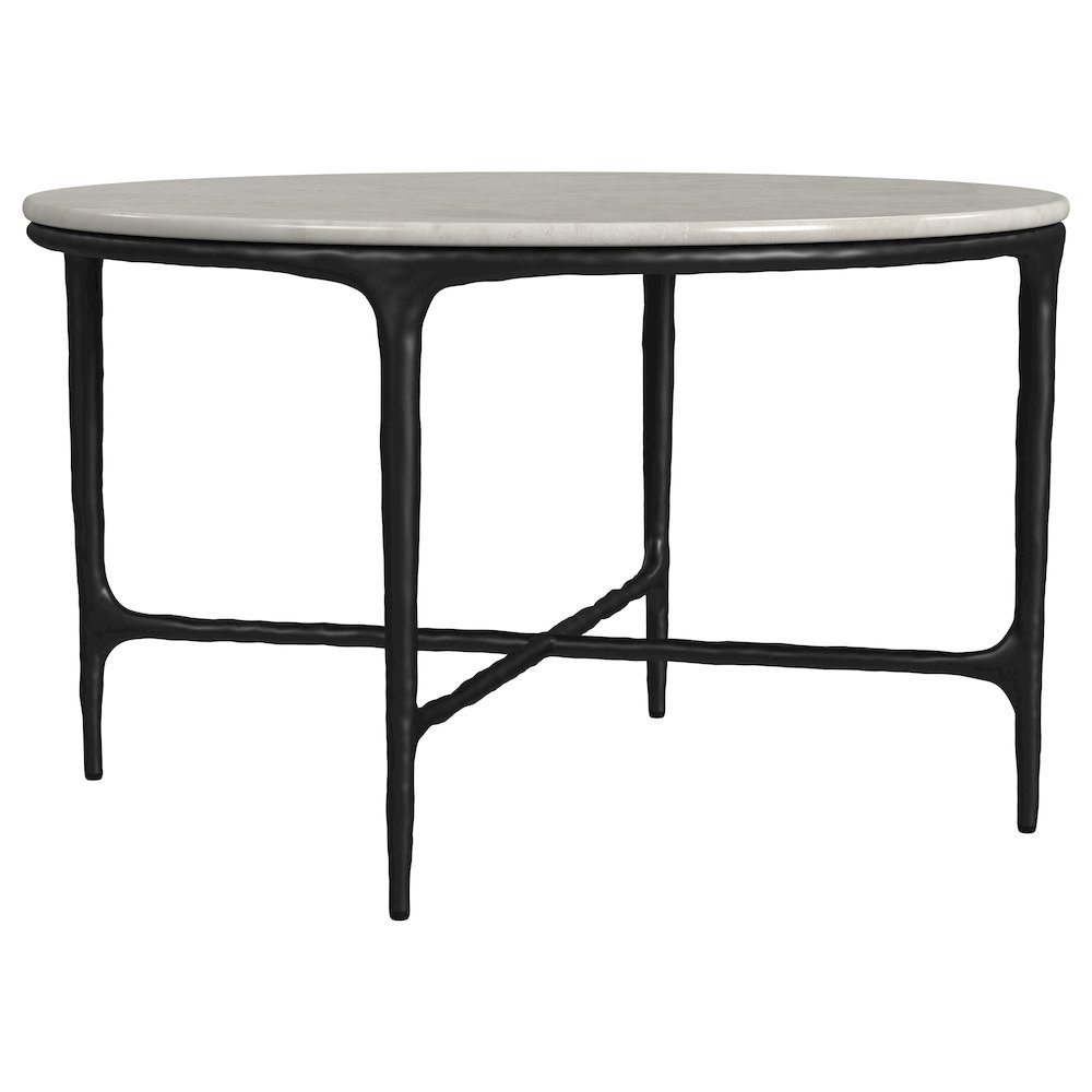 Hermas Round Genuine Marble Top Metal Coffee Table White. Picture 1