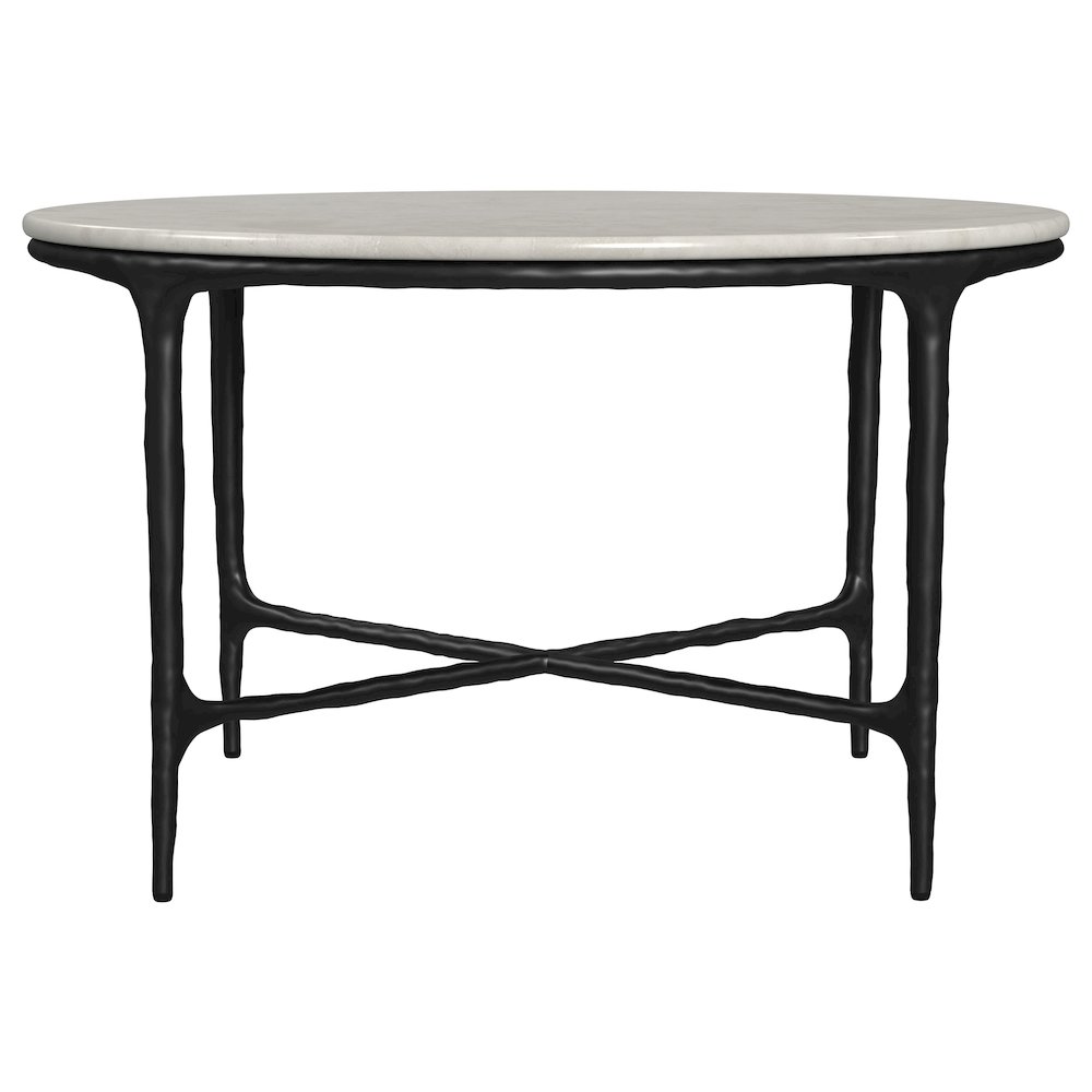 Hermas Round Genuine Marble Top Metal Coffee Table White. Picture 3