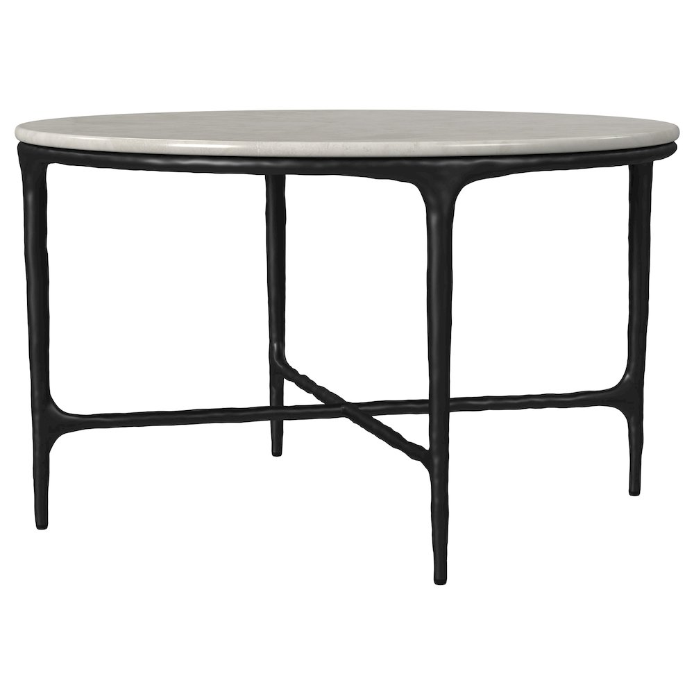 Hermas Round Genuine Marble Top Metal Coffee Table White. Picture 4