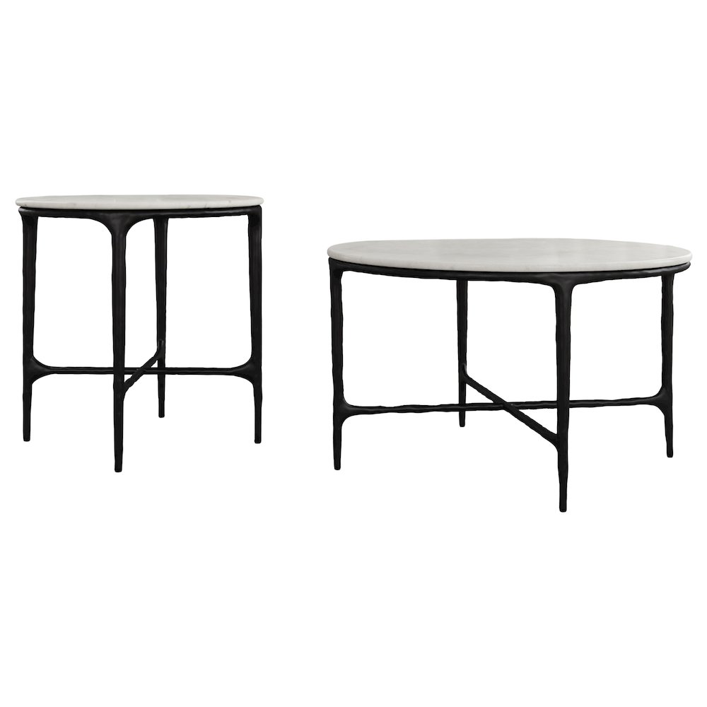 Hermas 2-piece Round Marble Coffee and End Table Set White. Picture 2
