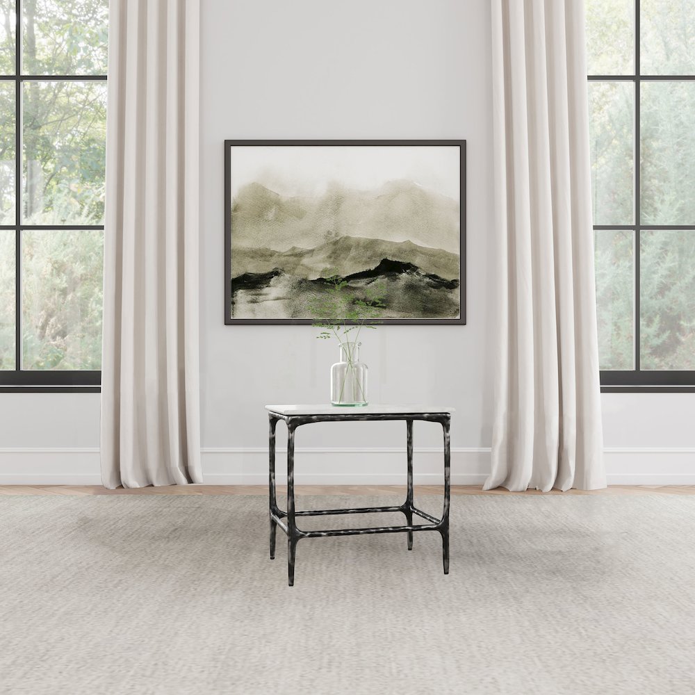 Ebby Square Genuine Marble Top Metal End Table White. Picture 2