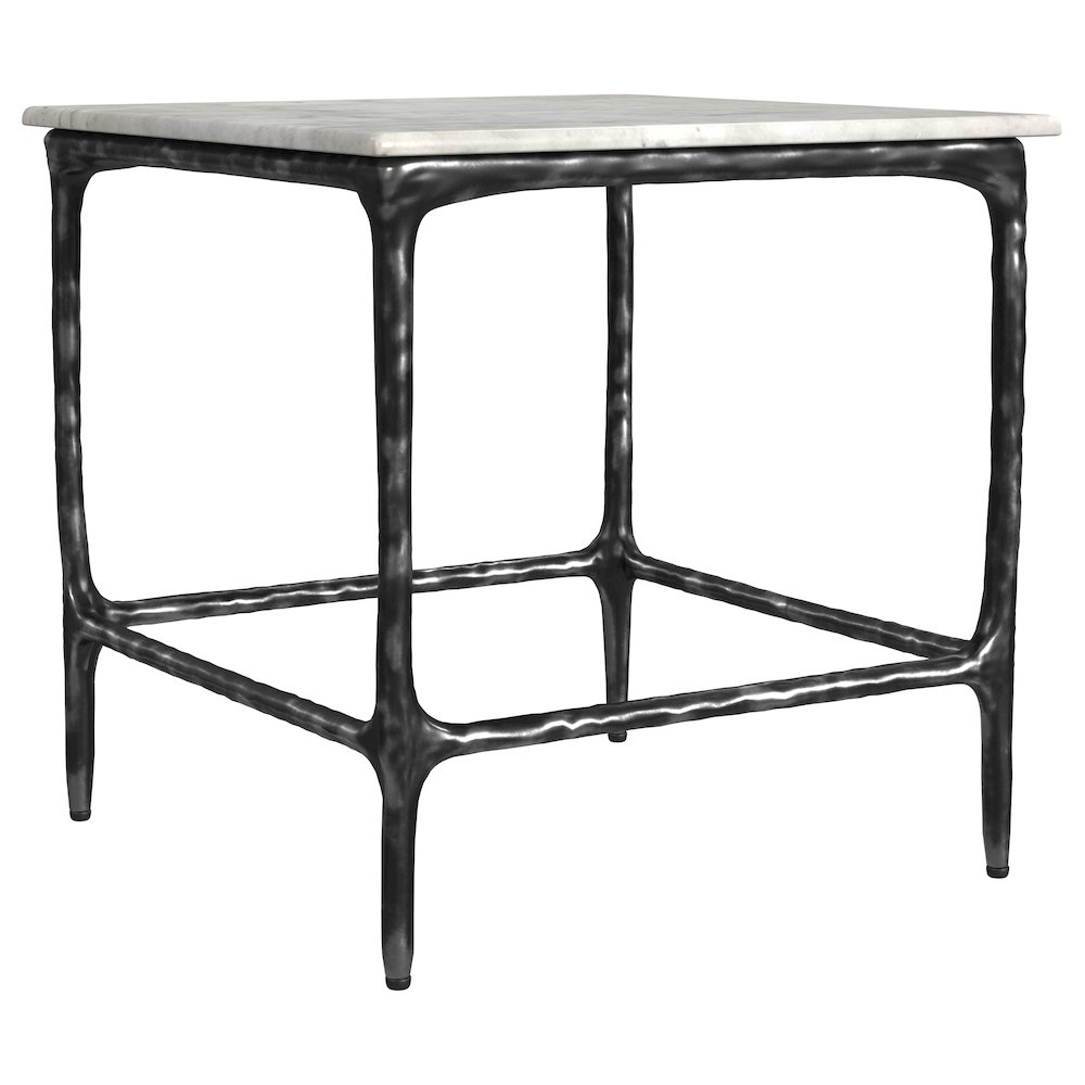 Ebby Square Genuine Marble Top Metal End Table White. Picture 1