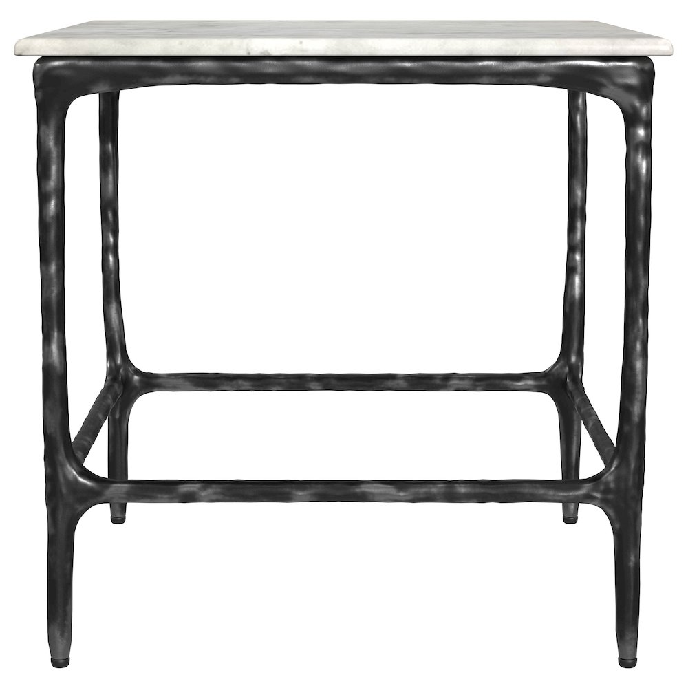 Ebby Square Genuine Marble Top Metal End Table White. Picture 3