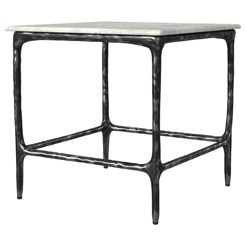 Ebby Square Genuine Marble Top Metal End Table White. Picture 4