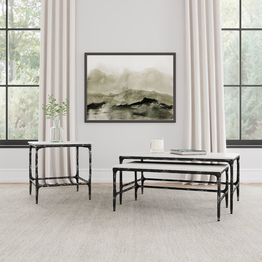 Ebby Square Genuine Marble Top Metal End Table White. Picture 7