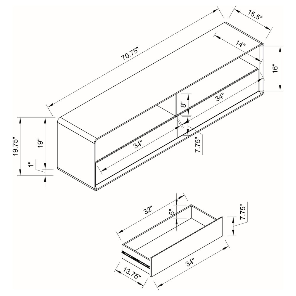 Ellice 71-inch TV Stand Media Console White. Picture 9