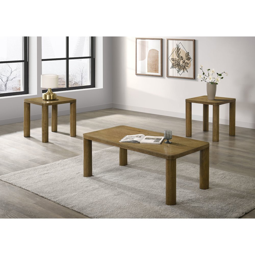 Castlewood 3-piece Cocktail Coffee Table Set Brown Oak. Picture 2