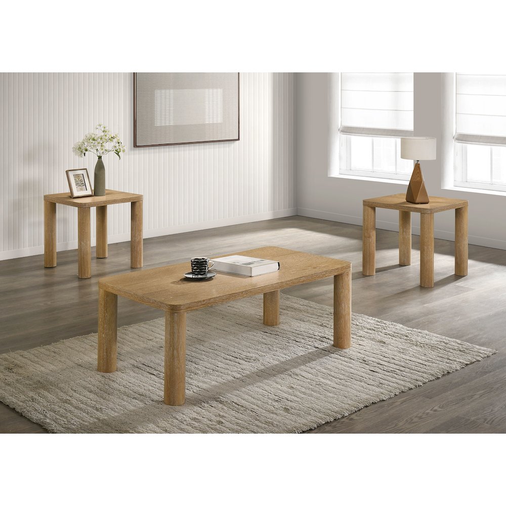 Castlewood 3-piece Cocktail Coffee Table Set Light Oak. Picture 2