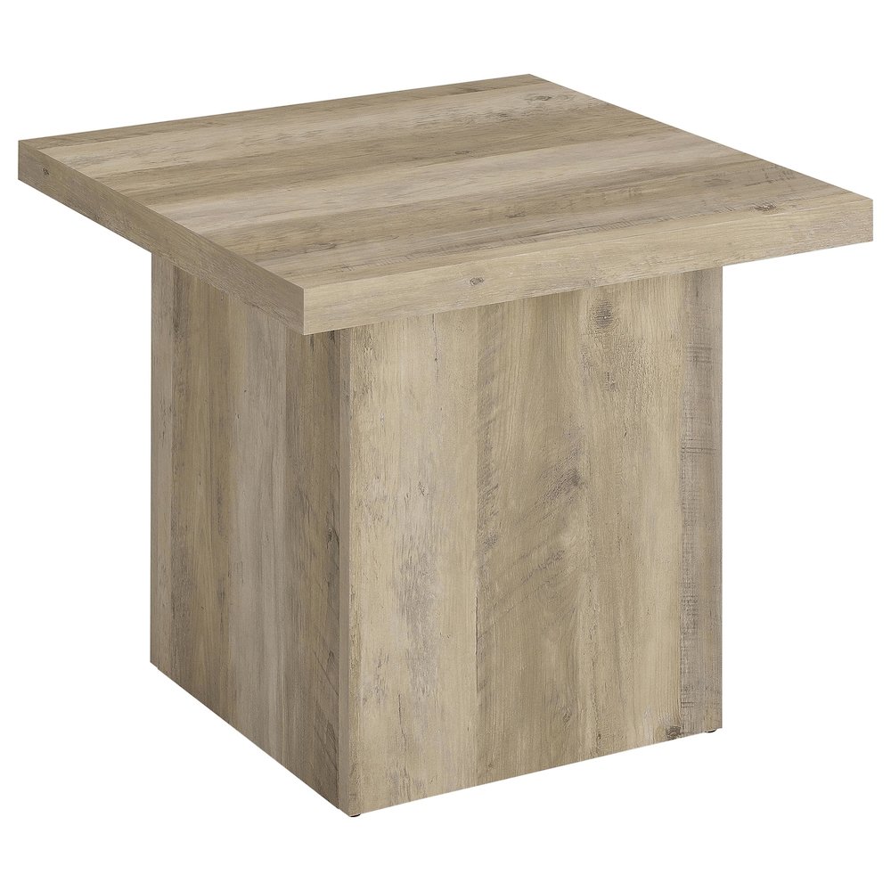 Devar Square Engineered Wood End Table Distressed Pine. Picture 1