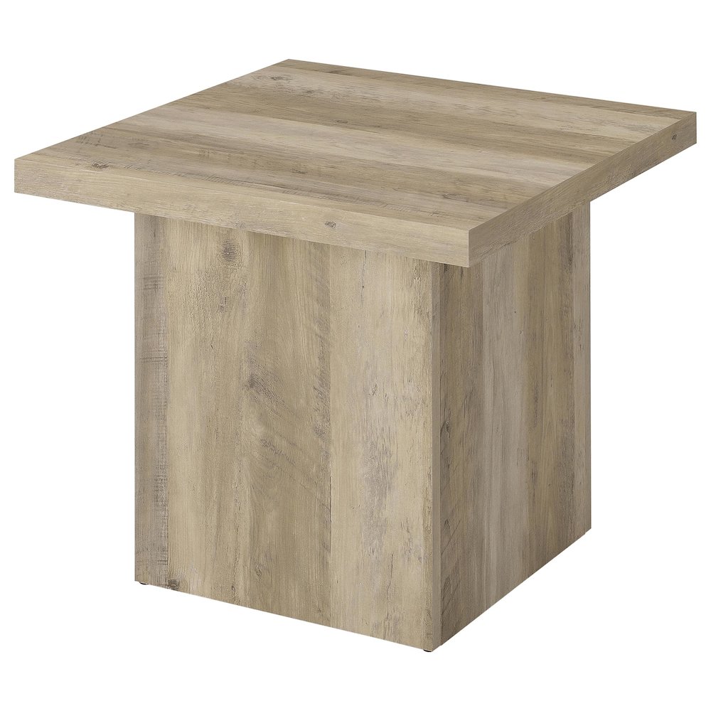 Devar Square Engineered Wood End Table Distressed Pine. Picture 4