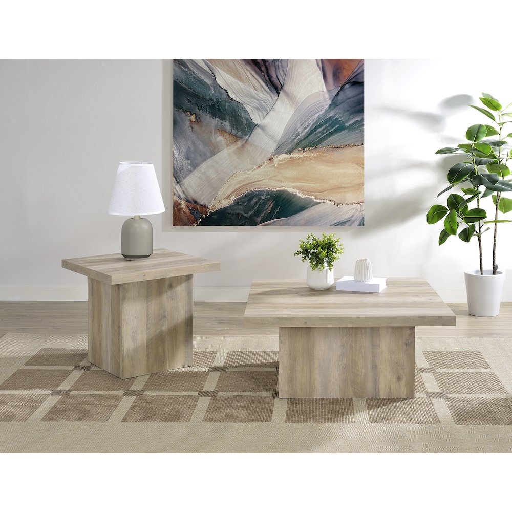 Devar Square Engineered Wood End Table Distressed Pine. Picture 9