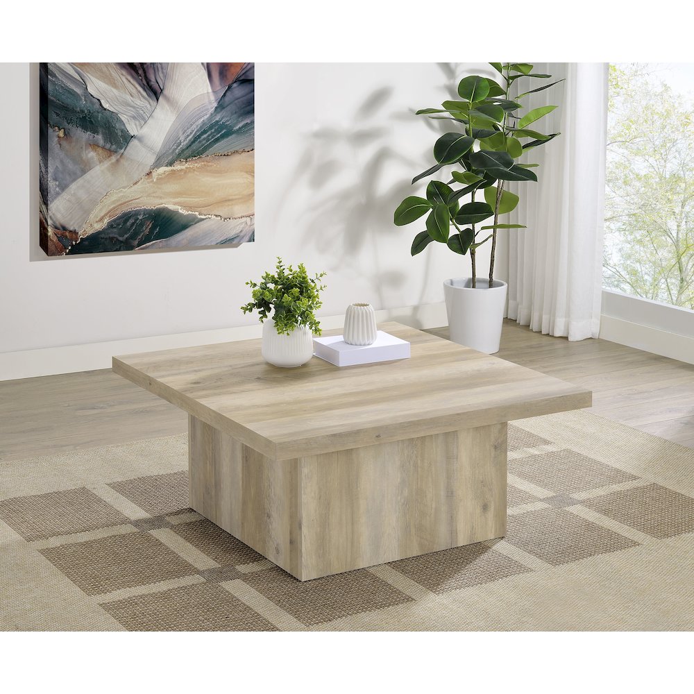 Devar Square Engineered Wood Coffee Table Distressed Pine. Picture 2