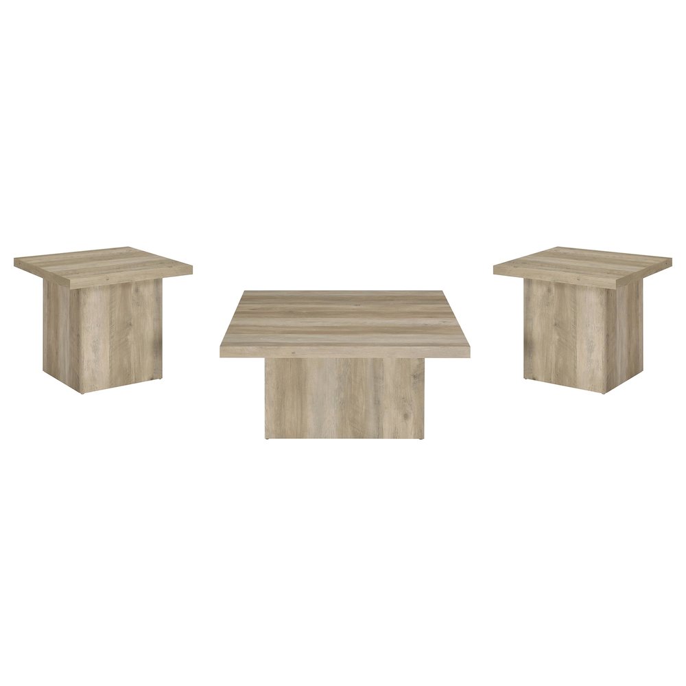 Devar 3-piece Square Coffee End Table Set Distressed Pine. Picture 1