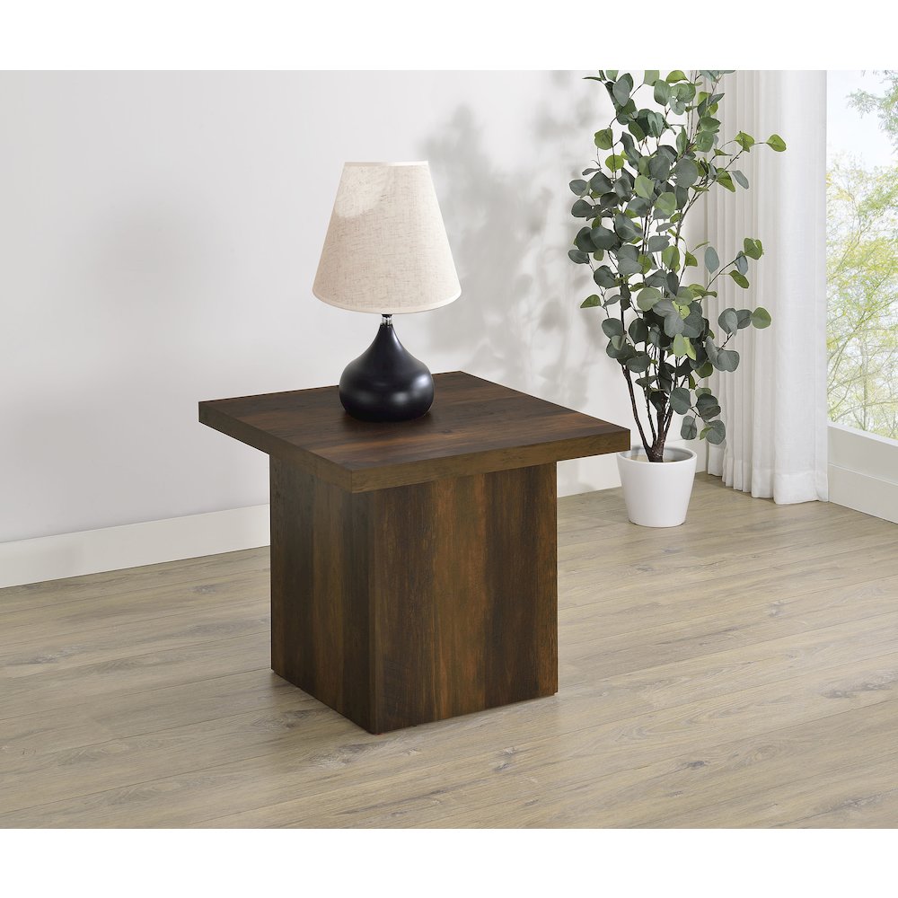 Devar Square Engineered Wood Side End Table Dark Pine. Picture 2