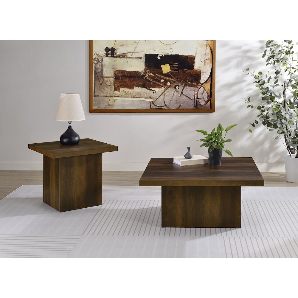 Devar Square Engineered Wood Side End Table Dark Pine. Picture 9
