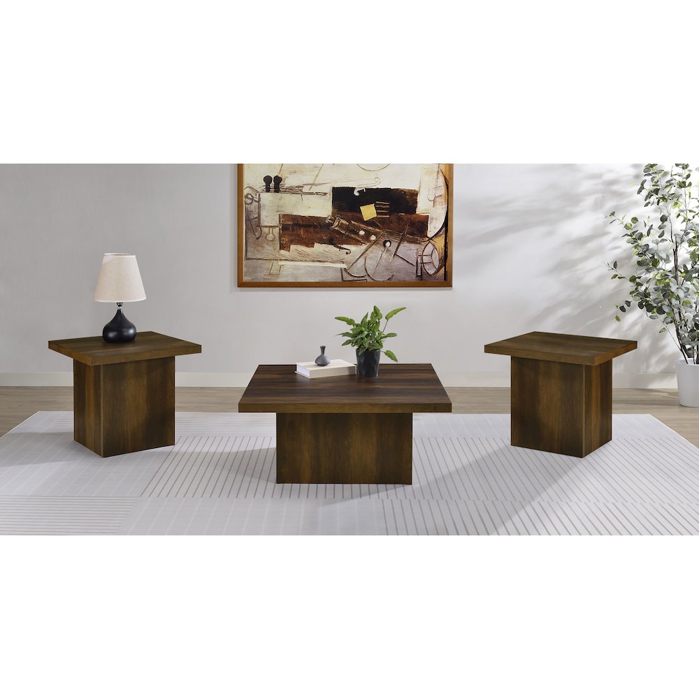 Devar 3-piece Square Coffee and End Table Set Dark Pine. Picture 2