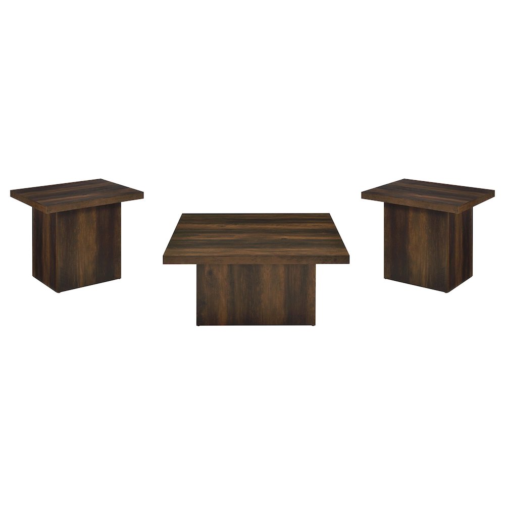 Devar 3-piece Square Coffee and End Table Set Dark Pine. Picture 1