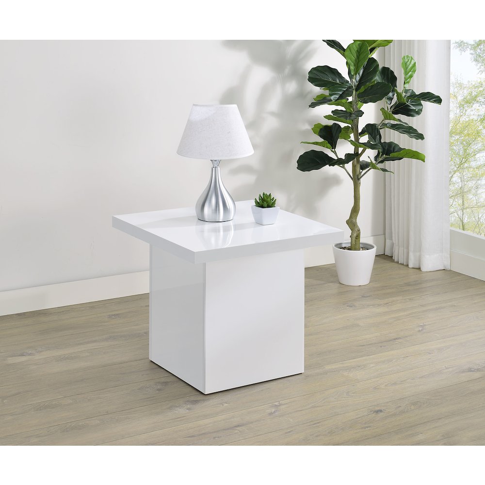 Devar Square Engineered Wood Side End Table White High Gloss. Picture 2