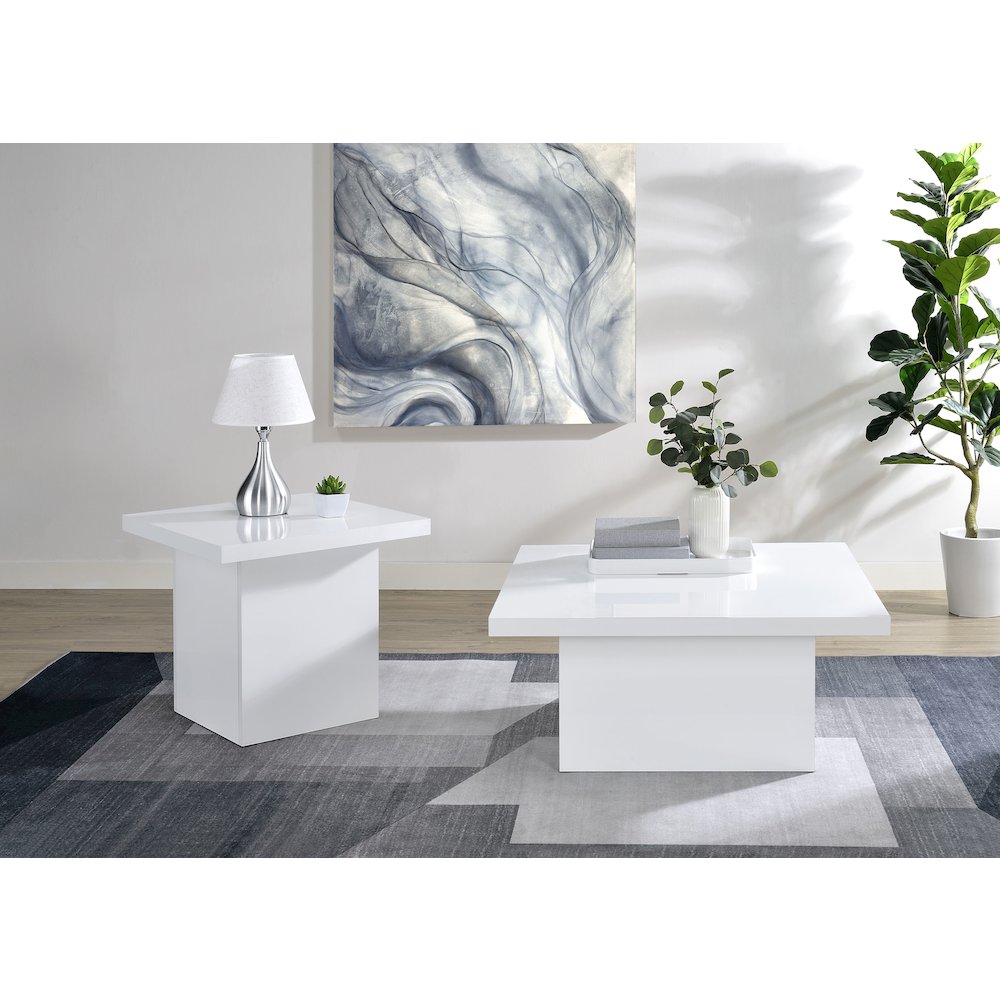 Devar Square Engineered Wood Side End Table White High Gloss. Picture 9