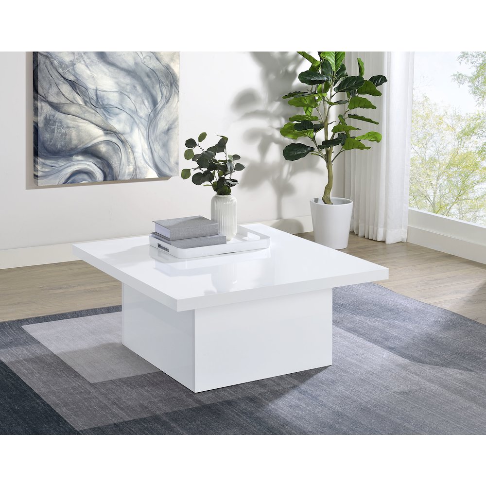 Devar Square Engineered Wood Coffee Table White High Gloss. Picture 2
