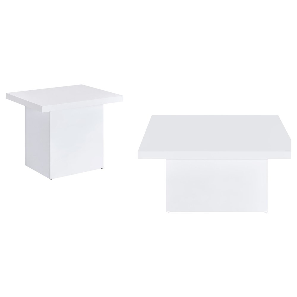 Devar 2-piece Square Coffee End Table Set White High Gloss. Picture 1