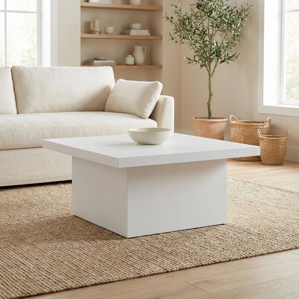 White 2-Piece Square Coffee and End Table Set with High Gloss Finish. Picture 3