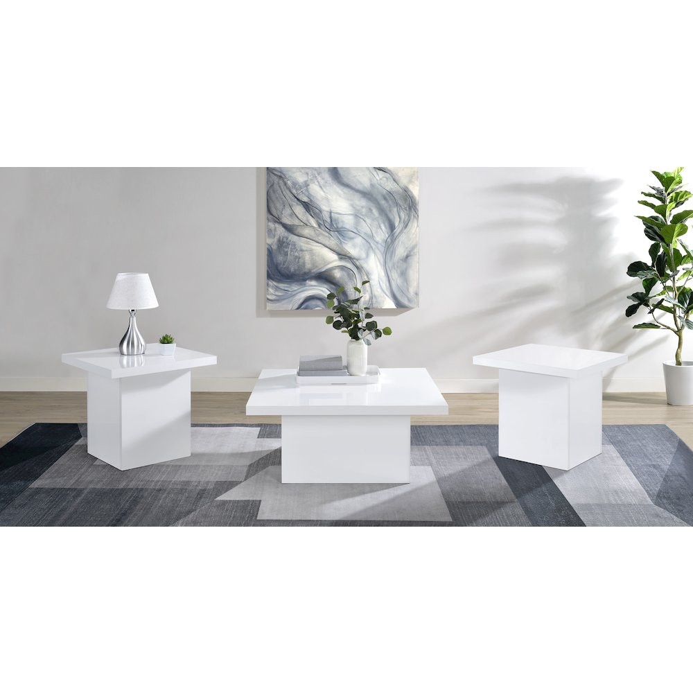 Devar 3-piece Square Coffee End Table Set White High Gloss. Picture 2