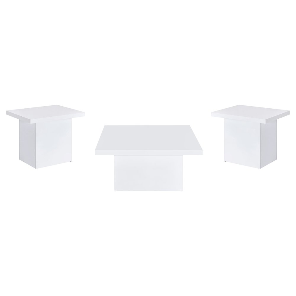 Devar 3-piece Square Coffee End Table Set White High Gloss. Picture 1