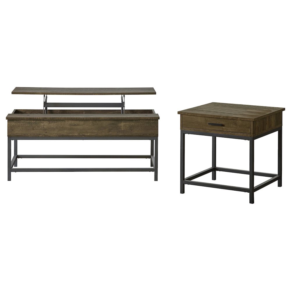 Byers 2-piece Lift Top Coffee and End Table Set Brown Oak. Picture 1