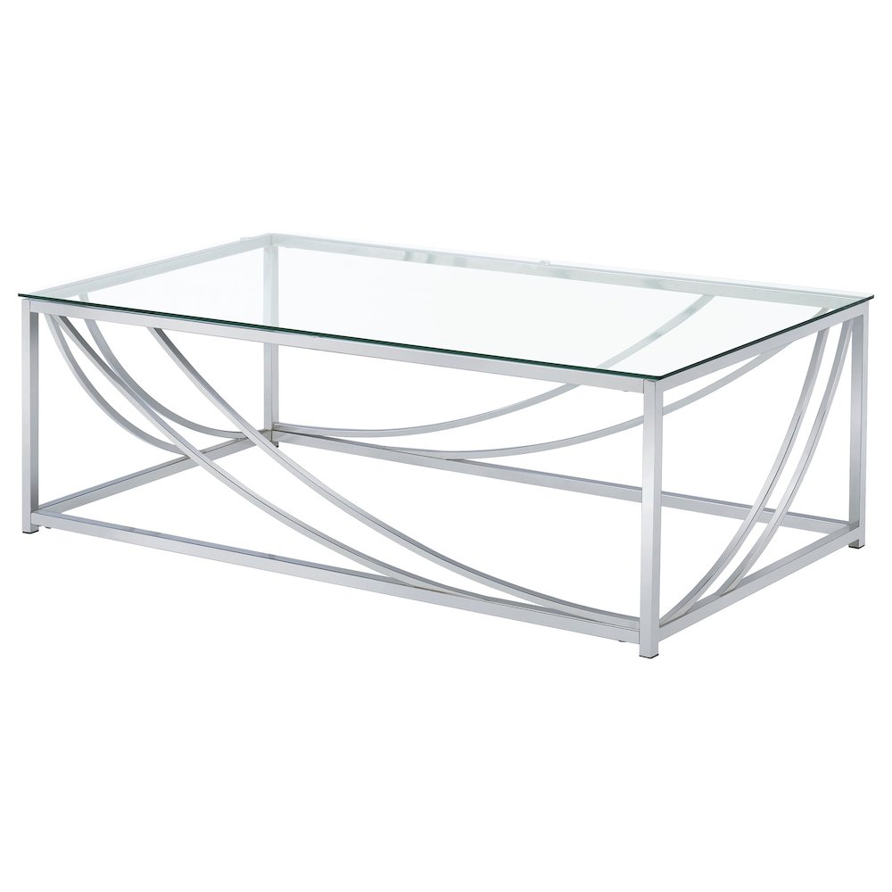 Lille 2-piece Glass Top Coffee End Sofa Table Set Chrome. Picture 6
