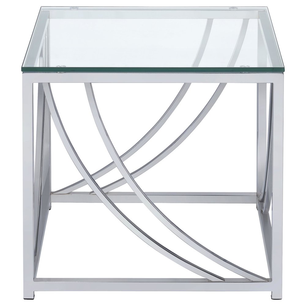 Lille 2-piece Glass Top Coffee End Sofa Table Set Chrome. Picture 5