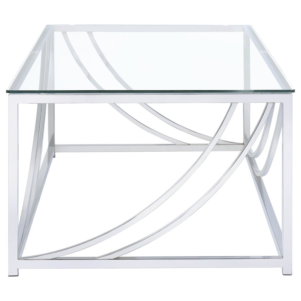 Lille 2-piece Glass Top Coffee End Sofa Table Set Chrome. Picture 8