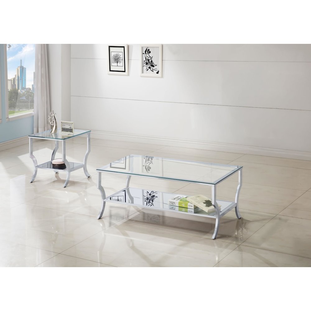 Saide 2-piece Glass Top Coffee and End Table Set Chrome. Picture 2