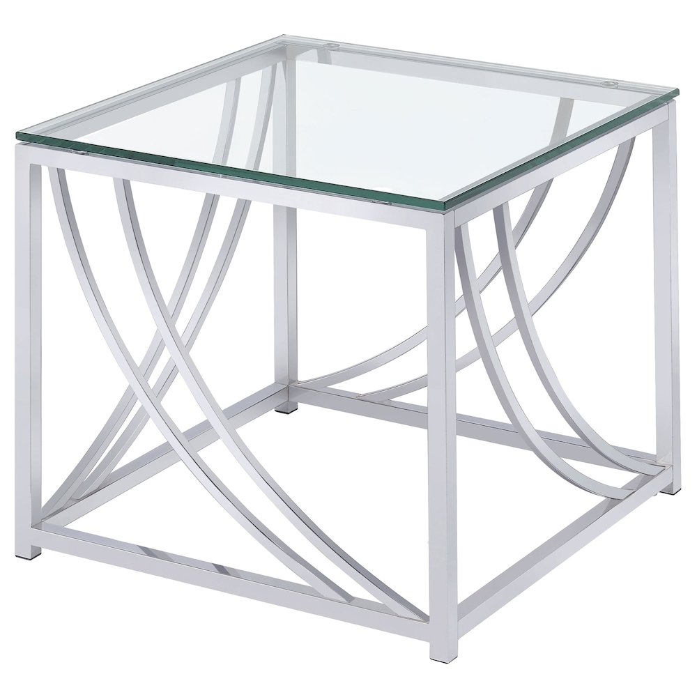Lille 2-piece Glass Top Coffee End Sofa Table Set Chrome. Picture 4