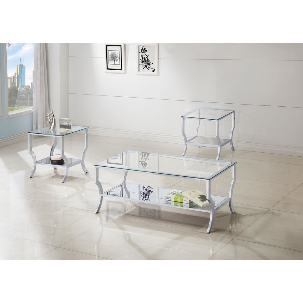 Saide 3-piece Glass Top Coffee and End Table Set Chrome. Picture 2