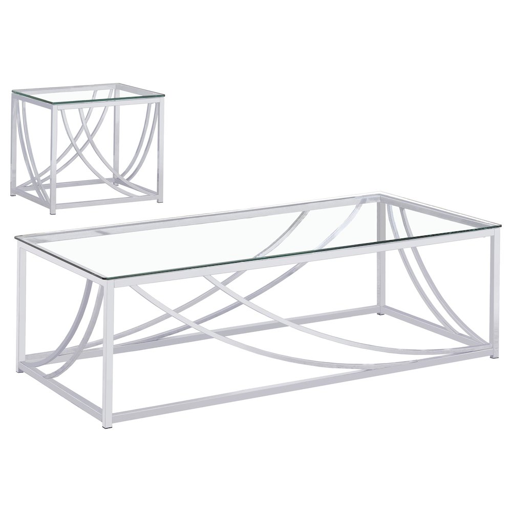 Lille 2-piece Glass Top Coffee End Sofa Table Set Chrome. Picture 1