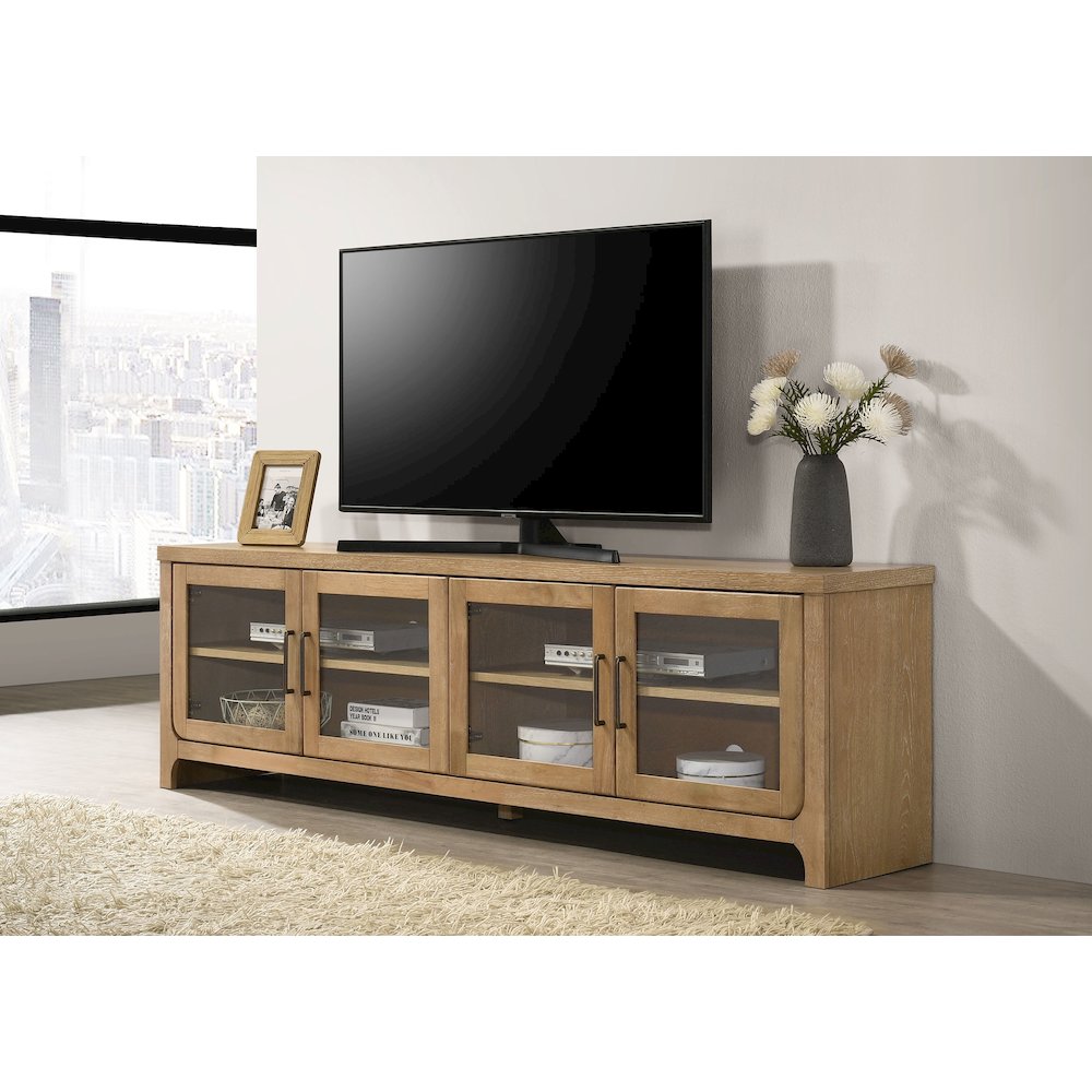 Brenham 79-inch 4-door TV Stand Media Console Light Oak. Picture 2