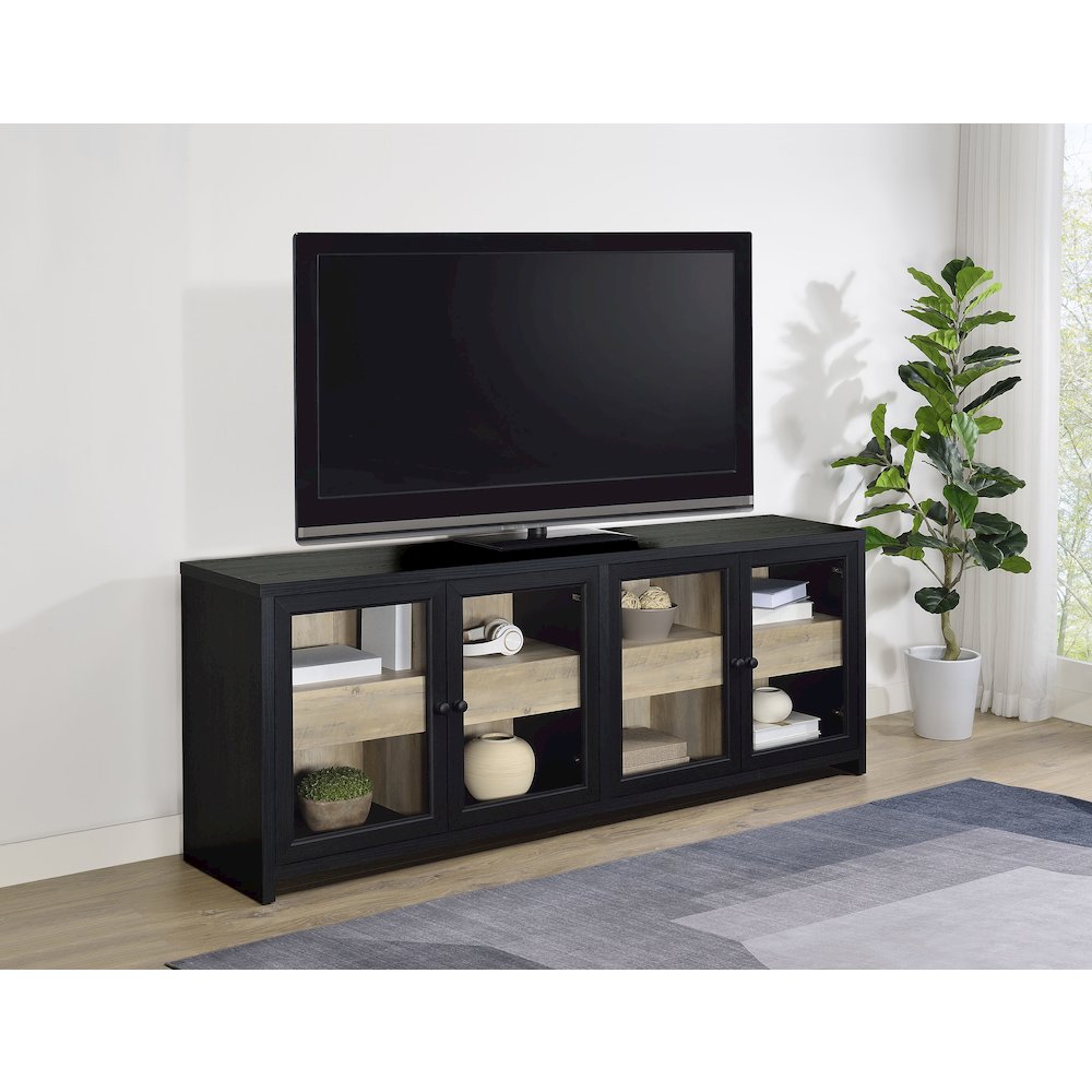 Denison 79-inch 4-door TV Stand Media Console Black. Picture 2
