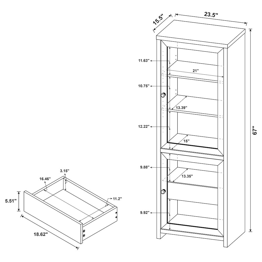 Denison 67-inch 2-door Media Tower Storage Cabinet Black. Picture 11