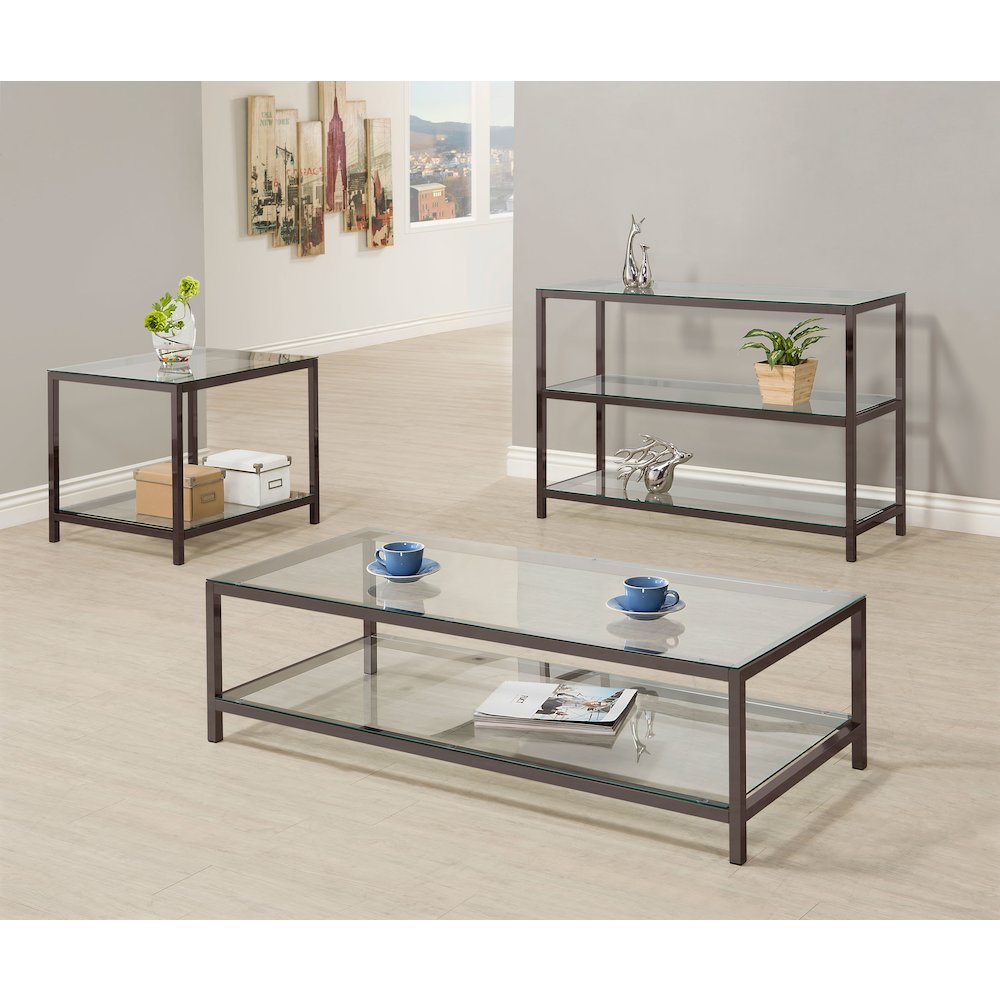 Trini 1-shelf Glass Top Side End Table Black Nickel. Picture 5