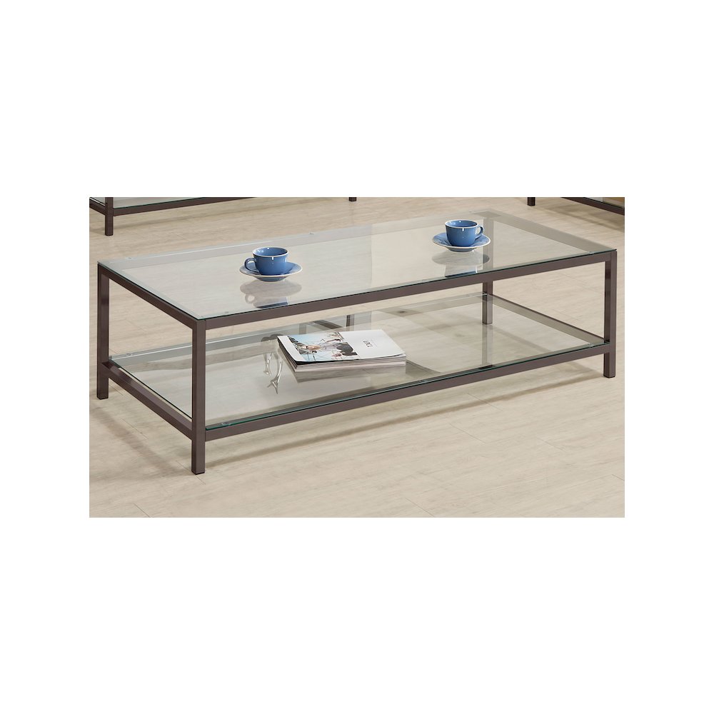 Trini 1-shelf Glass Top Coffee Table Black Nickel. Picture 3