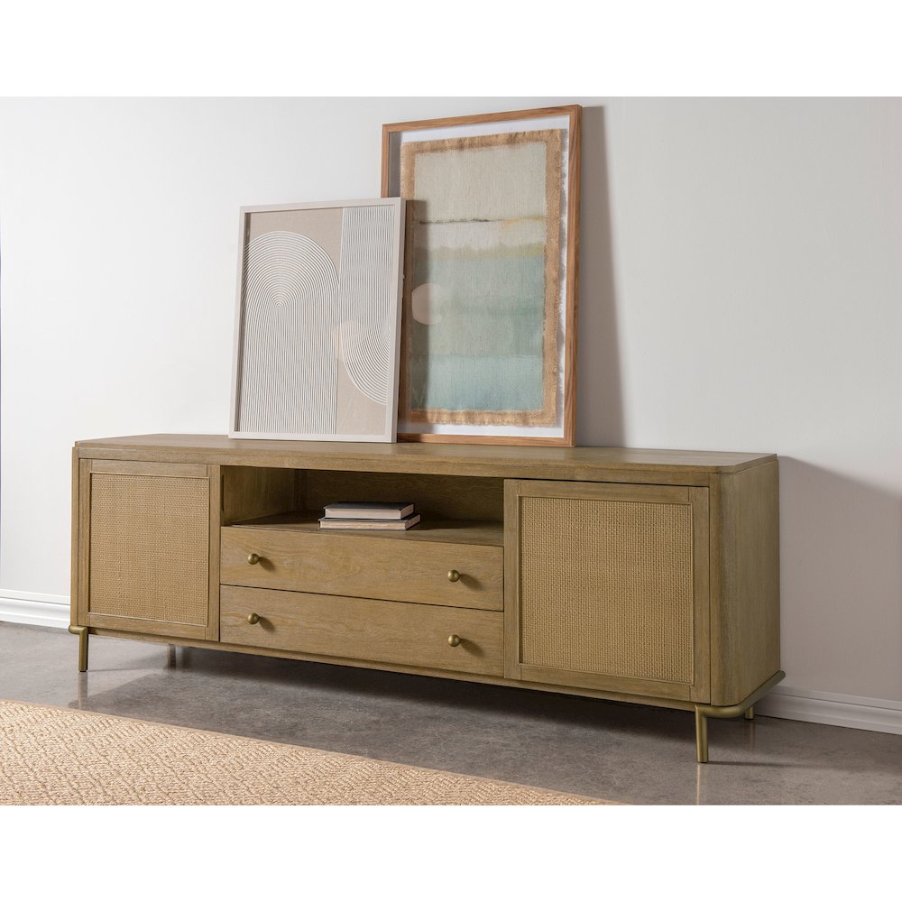 Arini Rattan Cane 2-door TV Stand Media Console Sand Wash. Picture 15