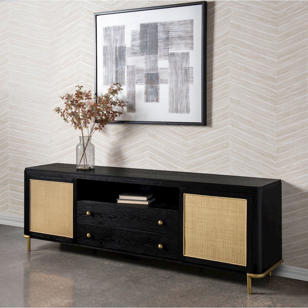 Arini Rattan Cane 2-door TV Stand Media Console Black. Picture 2