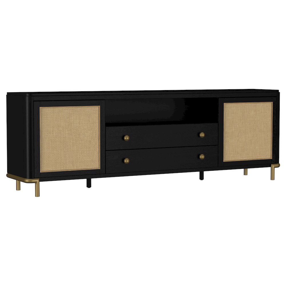 Arini Rattan Cane 2-door TV Stand Media Console Black. Picture 1