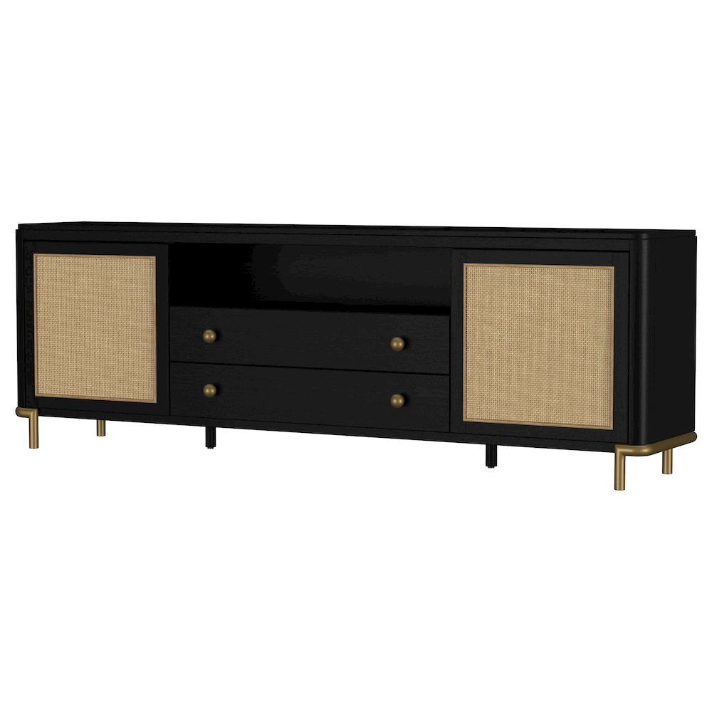 Arini Rattan Cane 2-door TV Stand Media Console Black. Picture 6