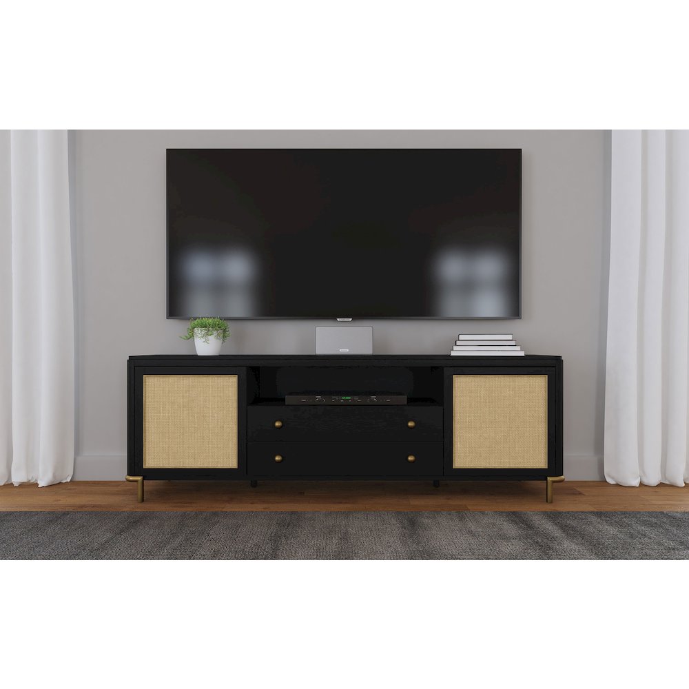 Arini Rattan Cane 2-door TV Stand Media Console Black. Picture 16