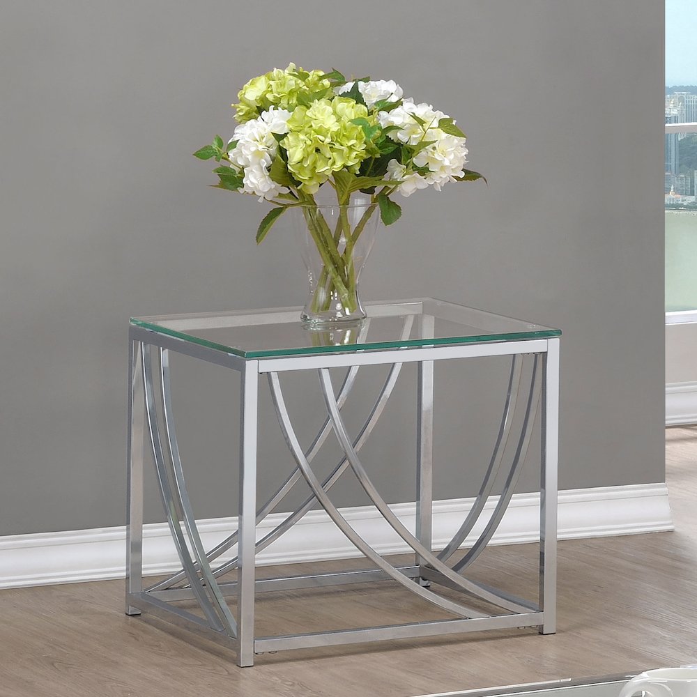 Lille Square Glass Top Side End Table Chrome. Picture 4
